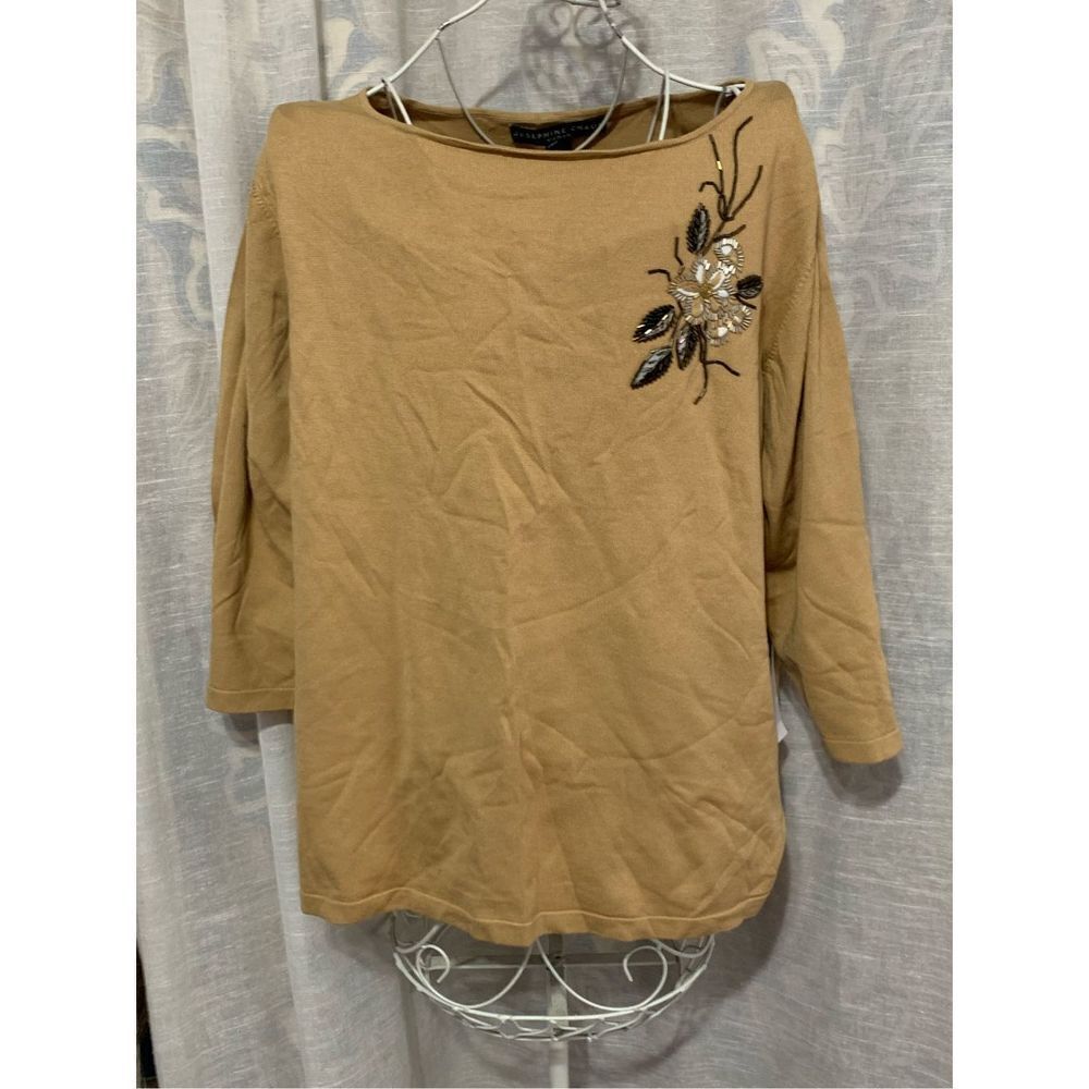 NEW WITH TAGS Josephine Chaus gold beaded pullover sweater floral bead Size 2